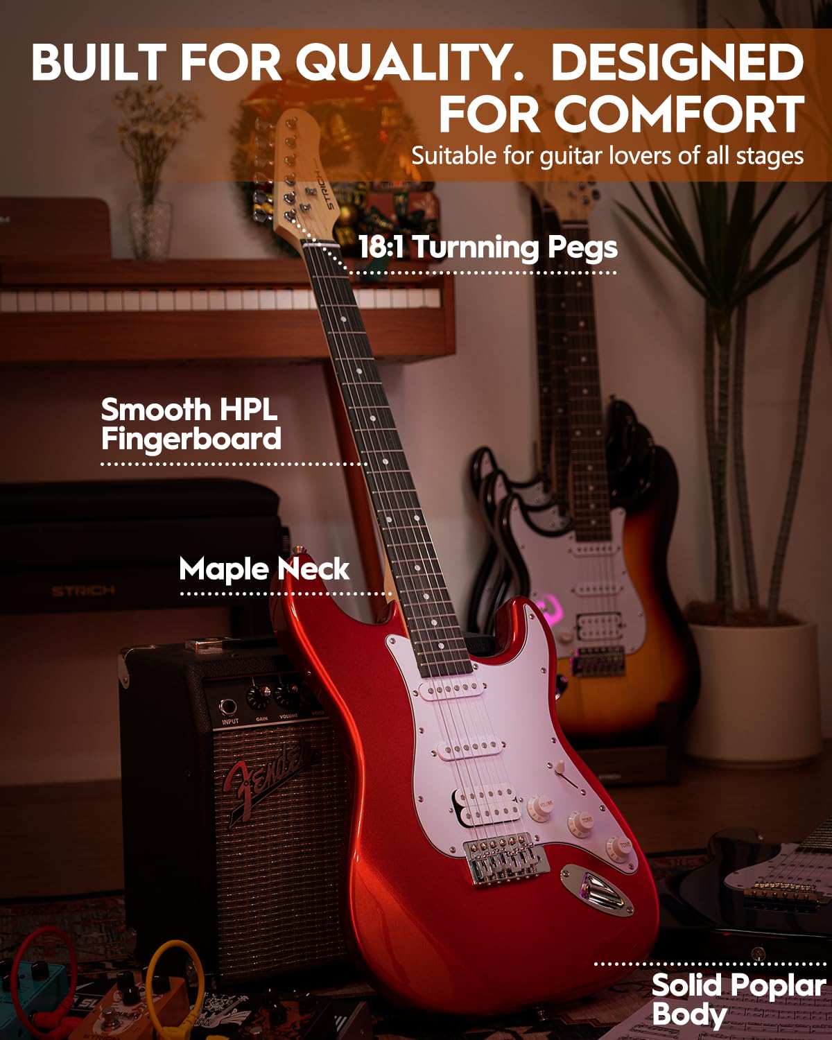 39" Full Size HSS Pick Up Electric Guitar Beginner Kit O34989