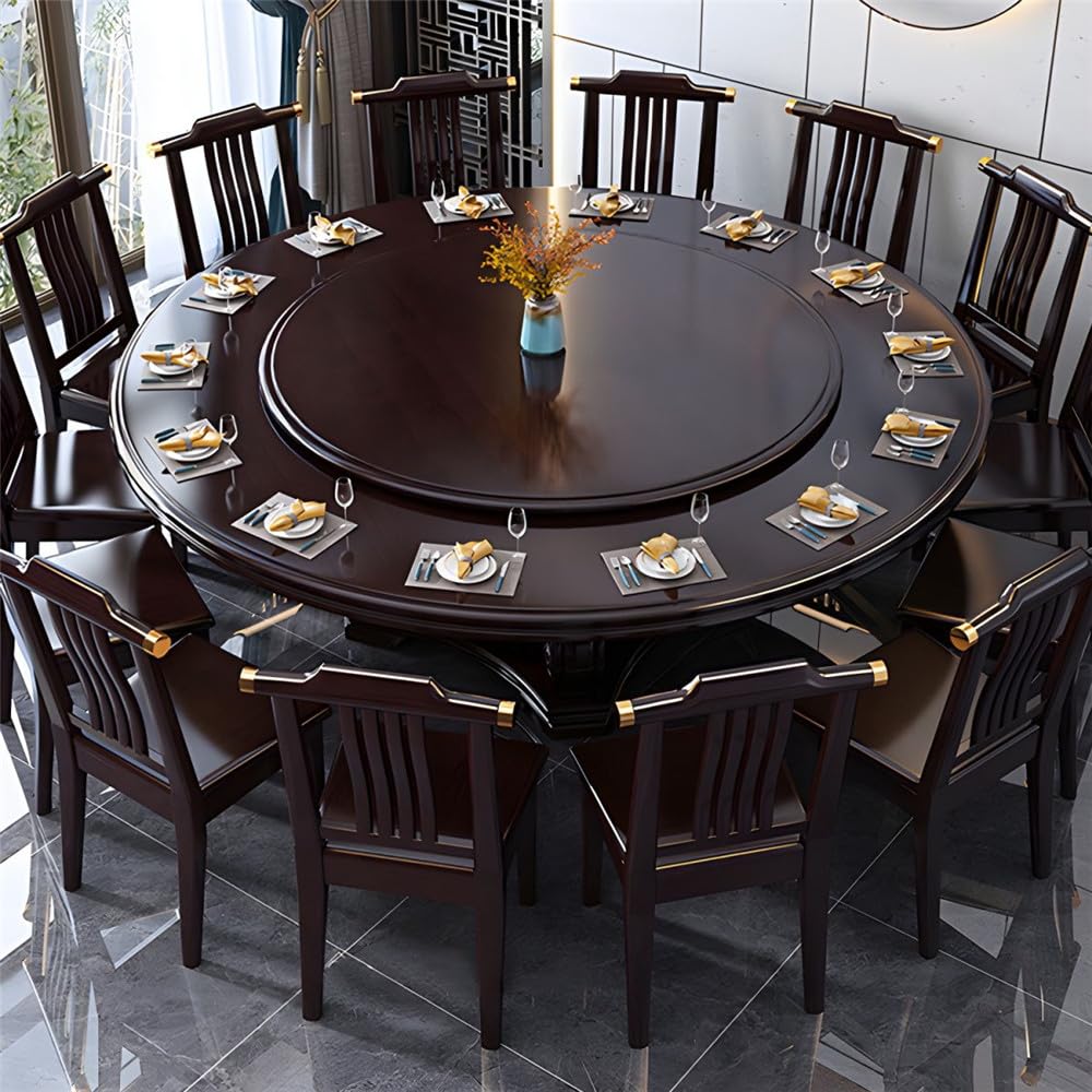 Black Round Solid Wood Dining Table with Lazy Susan U86490