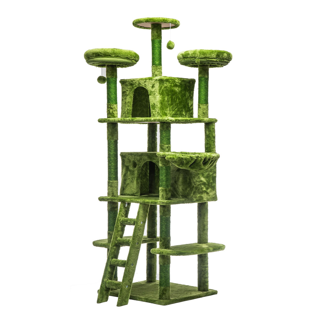 70.87" Green Multi-Level Cat Tree with Condos and Hammock F30502