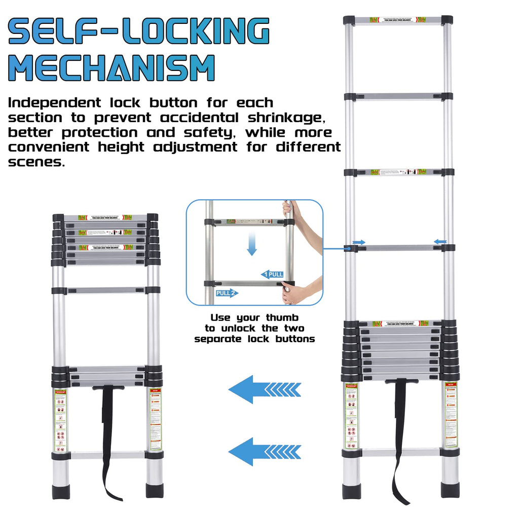 10.5 ft Aluminum Telescopic Ladder with Non-Slip Feet X645