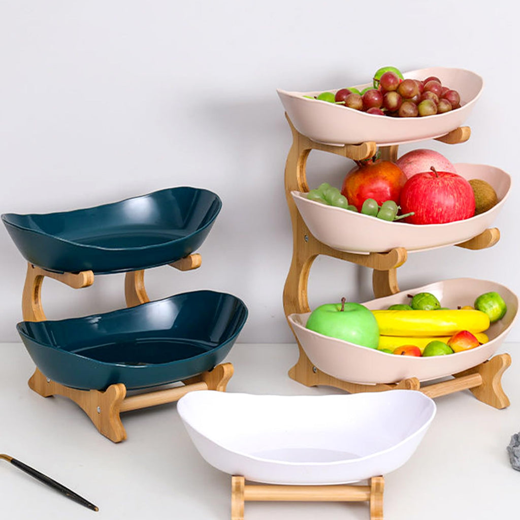 3-Tier Oval Fruit Basket with Bamboo Stand Q4607