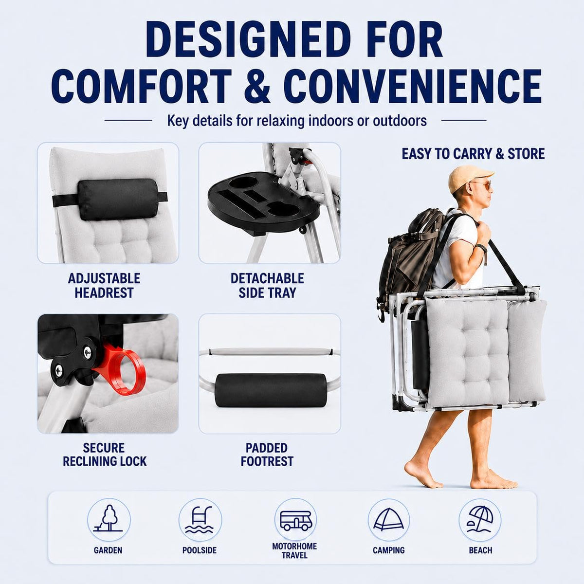 26" Gray Zero Gravity Chair with Removable Cushion F31733