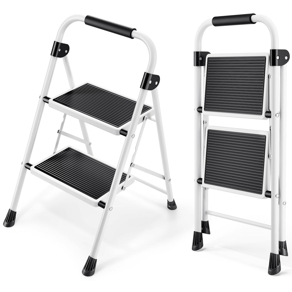 2 Step Folding Step Stool with Handrails White D441667