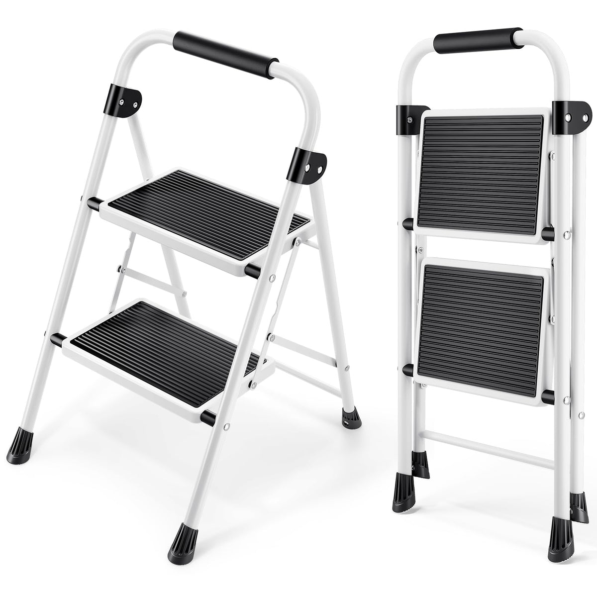 2 Step Folding Step Stool with Handrails White D441667