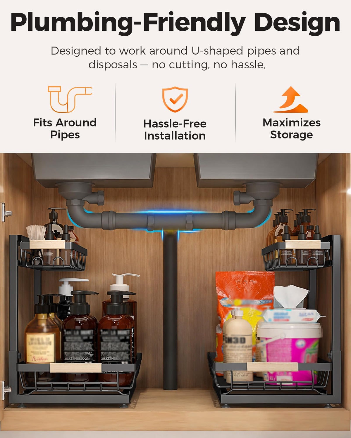 2-Tier Height Adjustable Under Sink Organizer & Storage O7950
