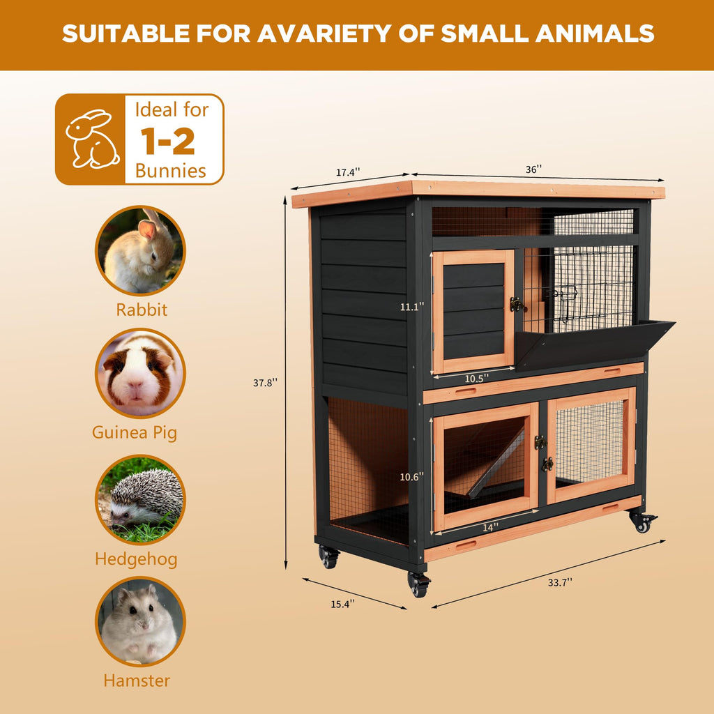 2-Story Wooden Rabbit Hutch with Wheel Y87563