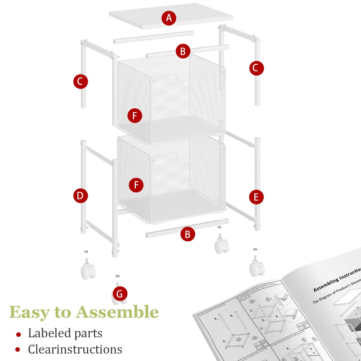 Rolling File Cart with 2 Storage Drawers L5515