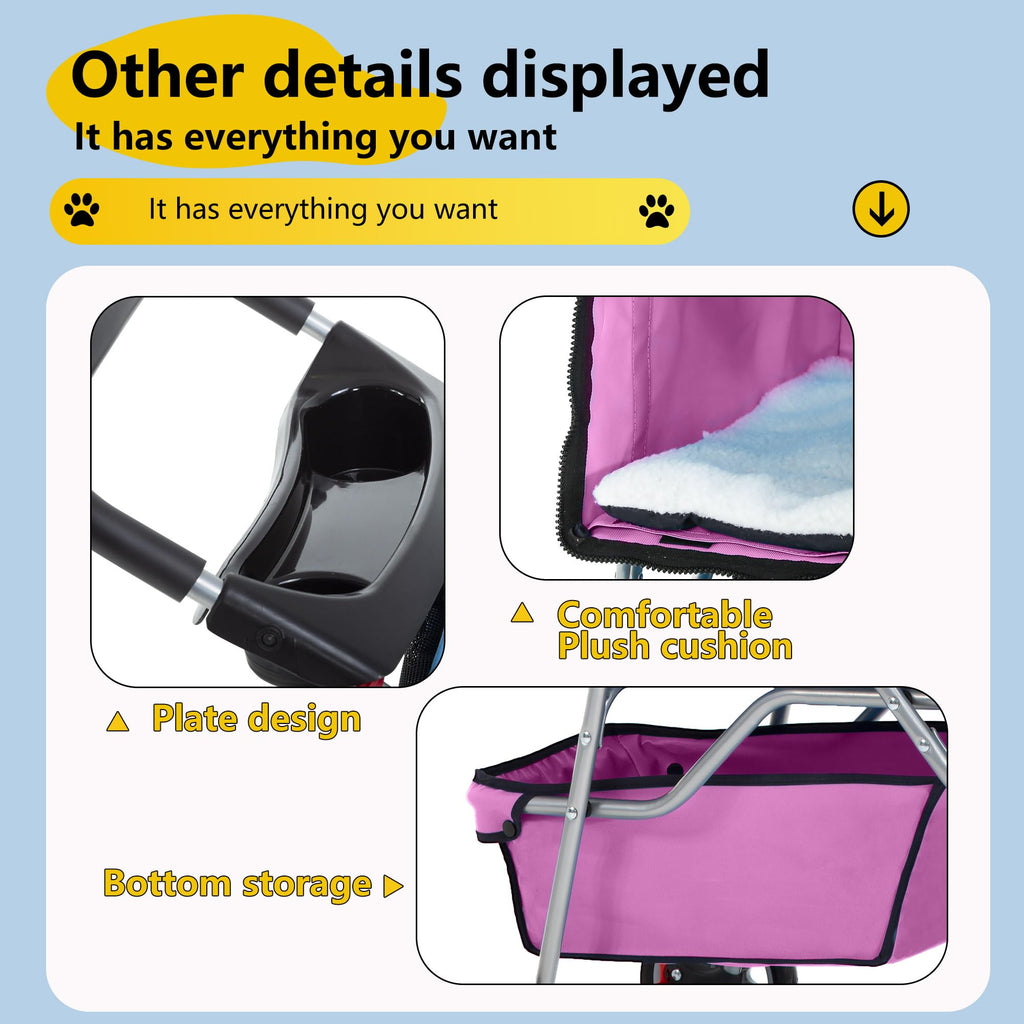 4-Wheel Foldable Pet Stroller Pink L360492