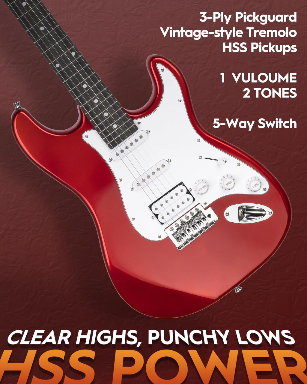 39" Full Size HSS Pick Up Electric Guitar Beginner Kit O34989