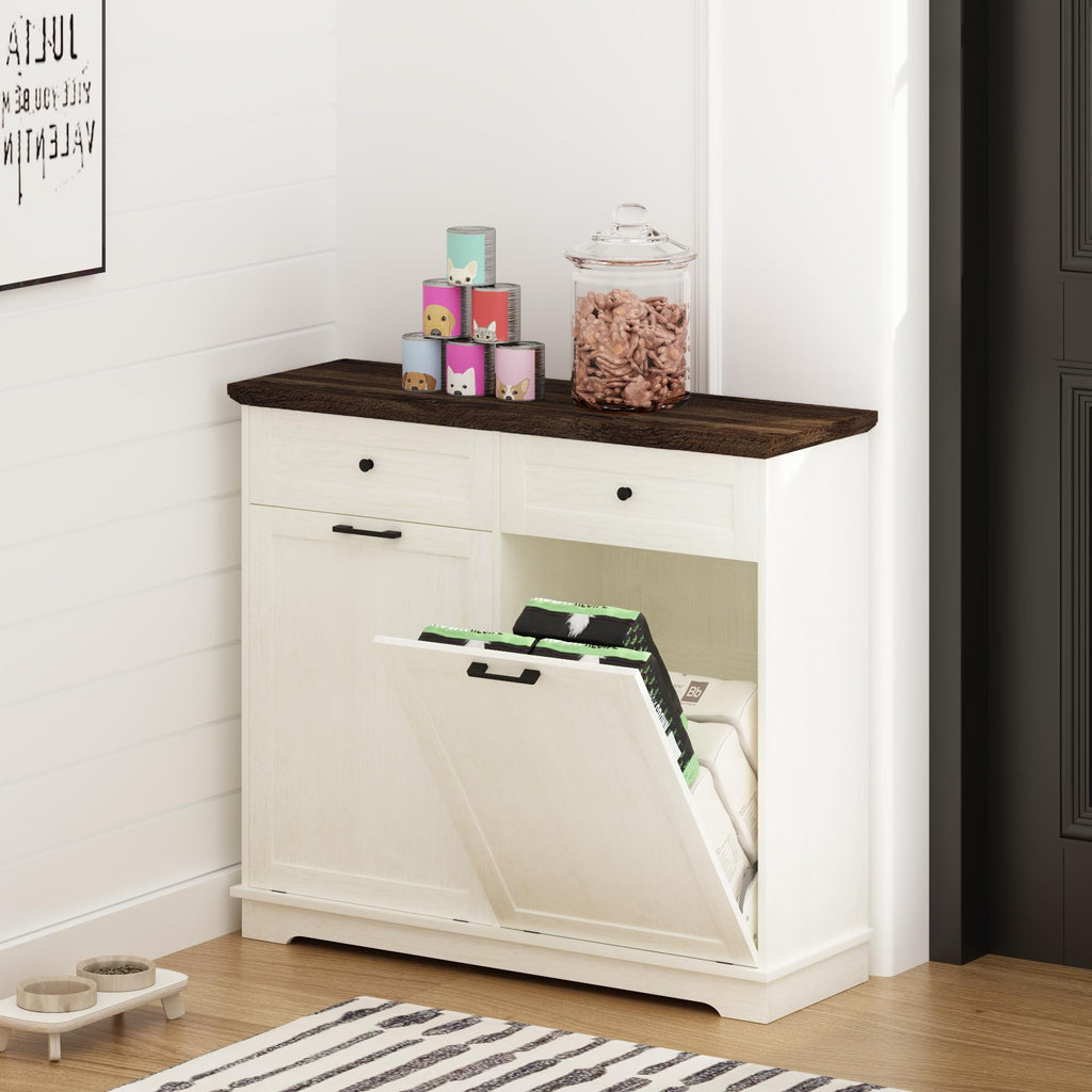 20 Gallon Double Tilt Out Wood Trash Can Cabinet with Drawer X214