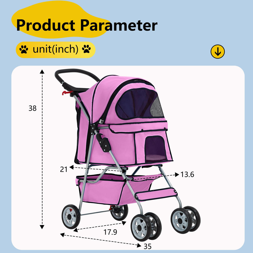 4-Wheel Foldable Pet Stroller Pink L360492