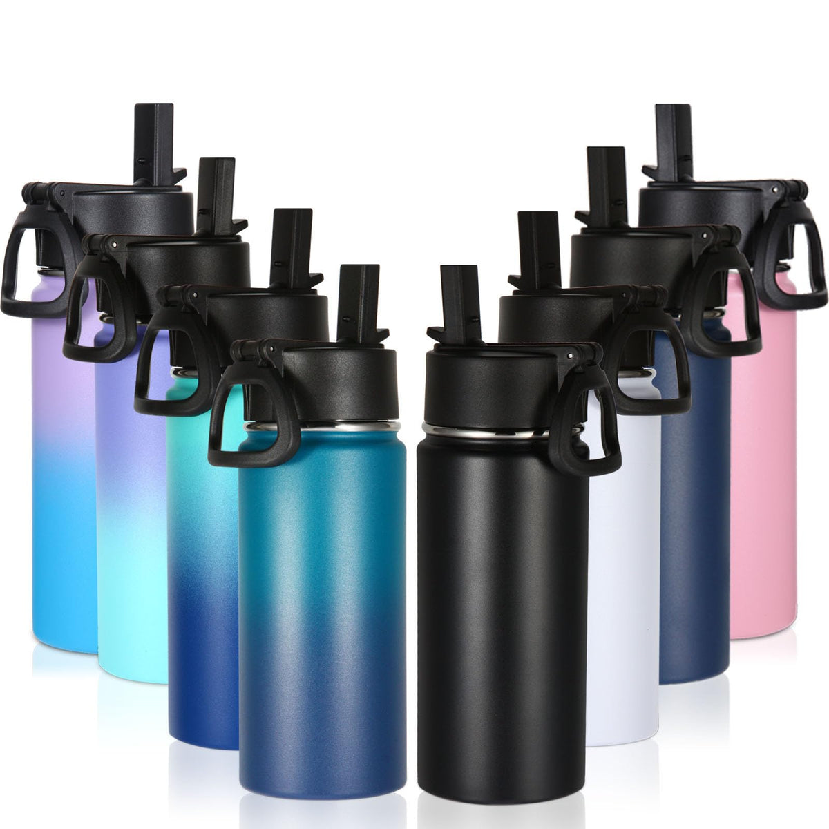 16 OZ Insulated Stainless Steel Kids Water Bottle 8 Pack with Straw Lid P8901