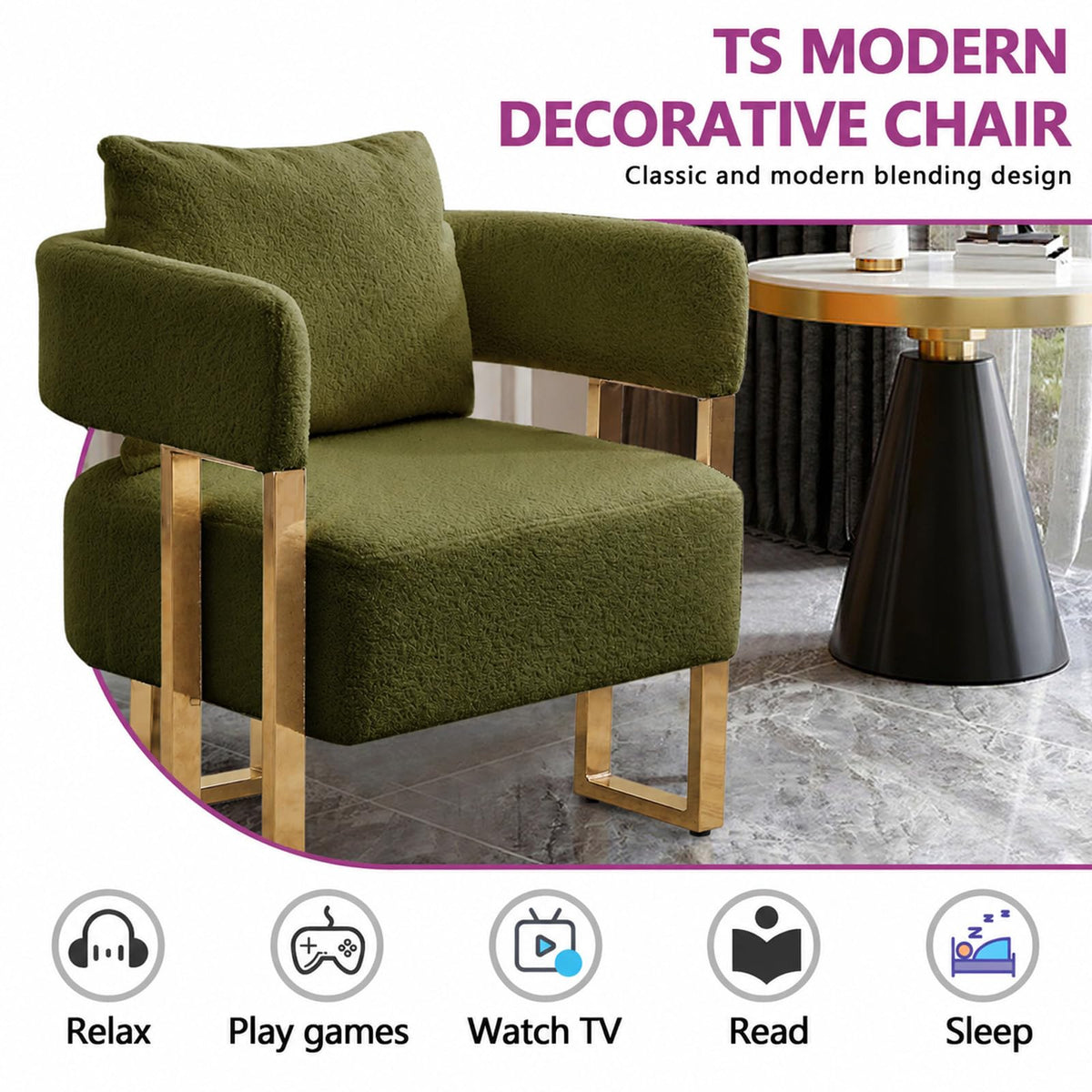 Velvet Upholstered Accent Chairs Set of 2 with Golden Metal Legs Z649562