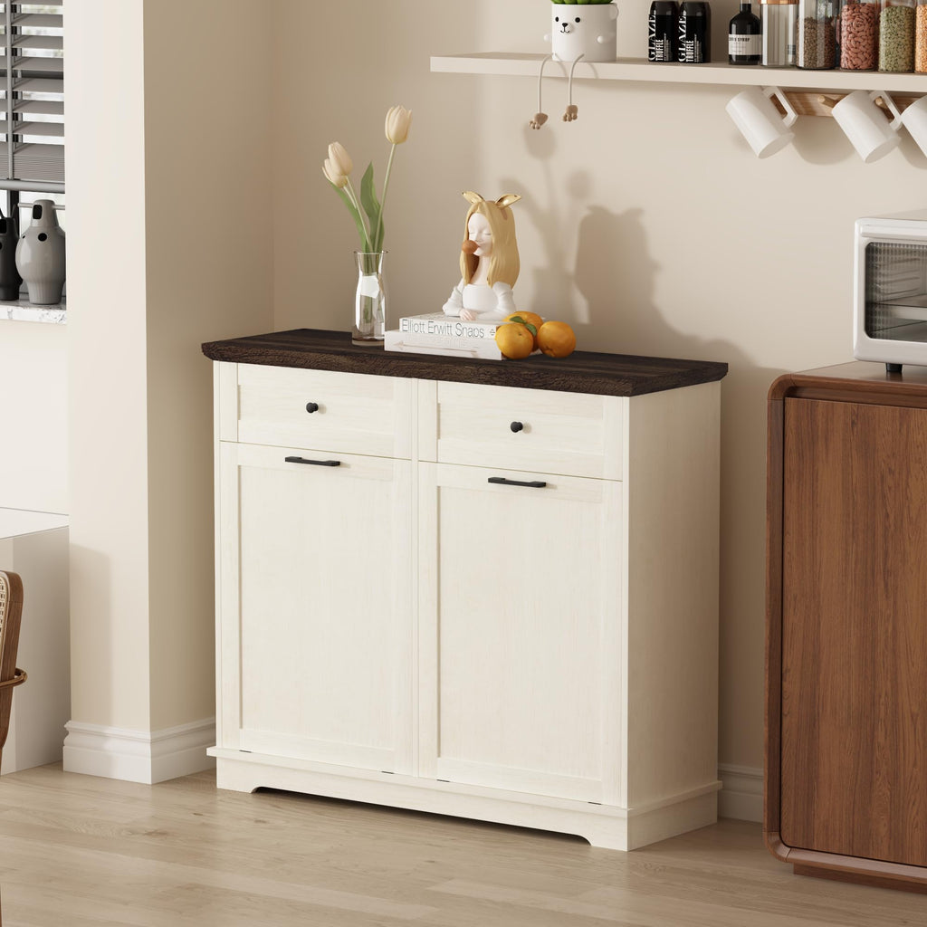 20 Gallon Double Tilt Out Wood Trash Can Cabinet with Drawer X214