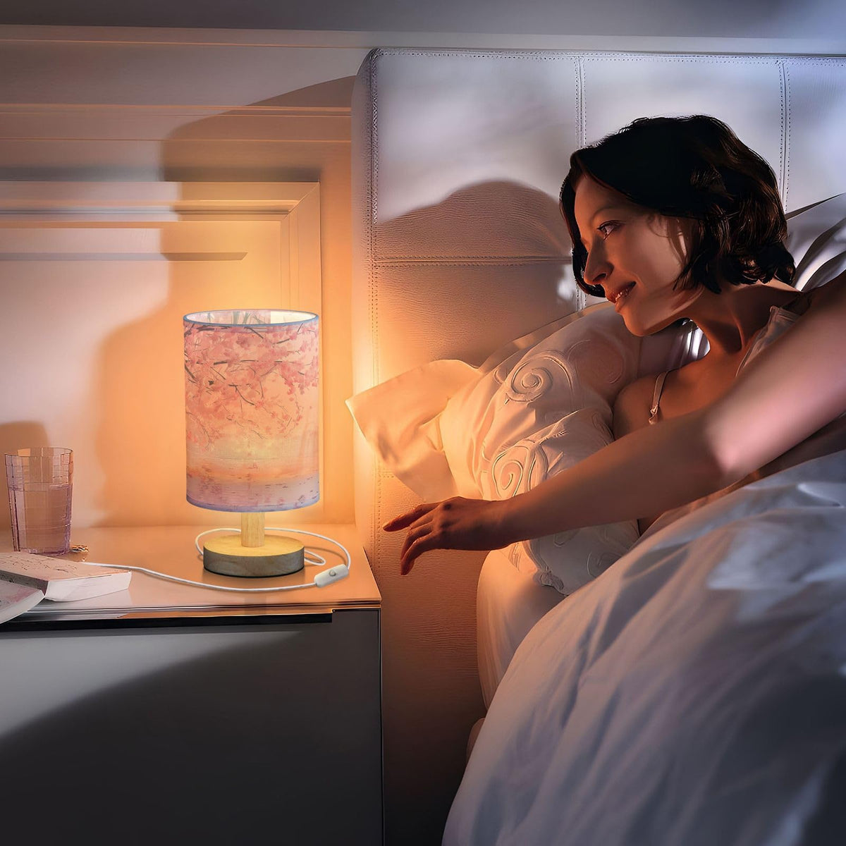 Pink Floral Bedside Table Lamp P78334