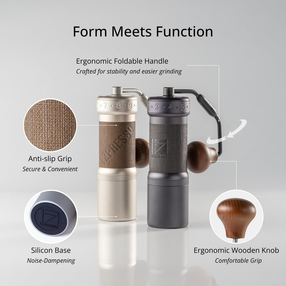 Manual Coffee Grinder Silver with Carrying Case Stainless Steel Conical Burr D942064