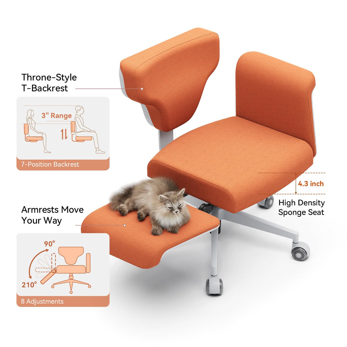 Orange Adjustable Ergonomic Office Chair with Desk Tray Q867