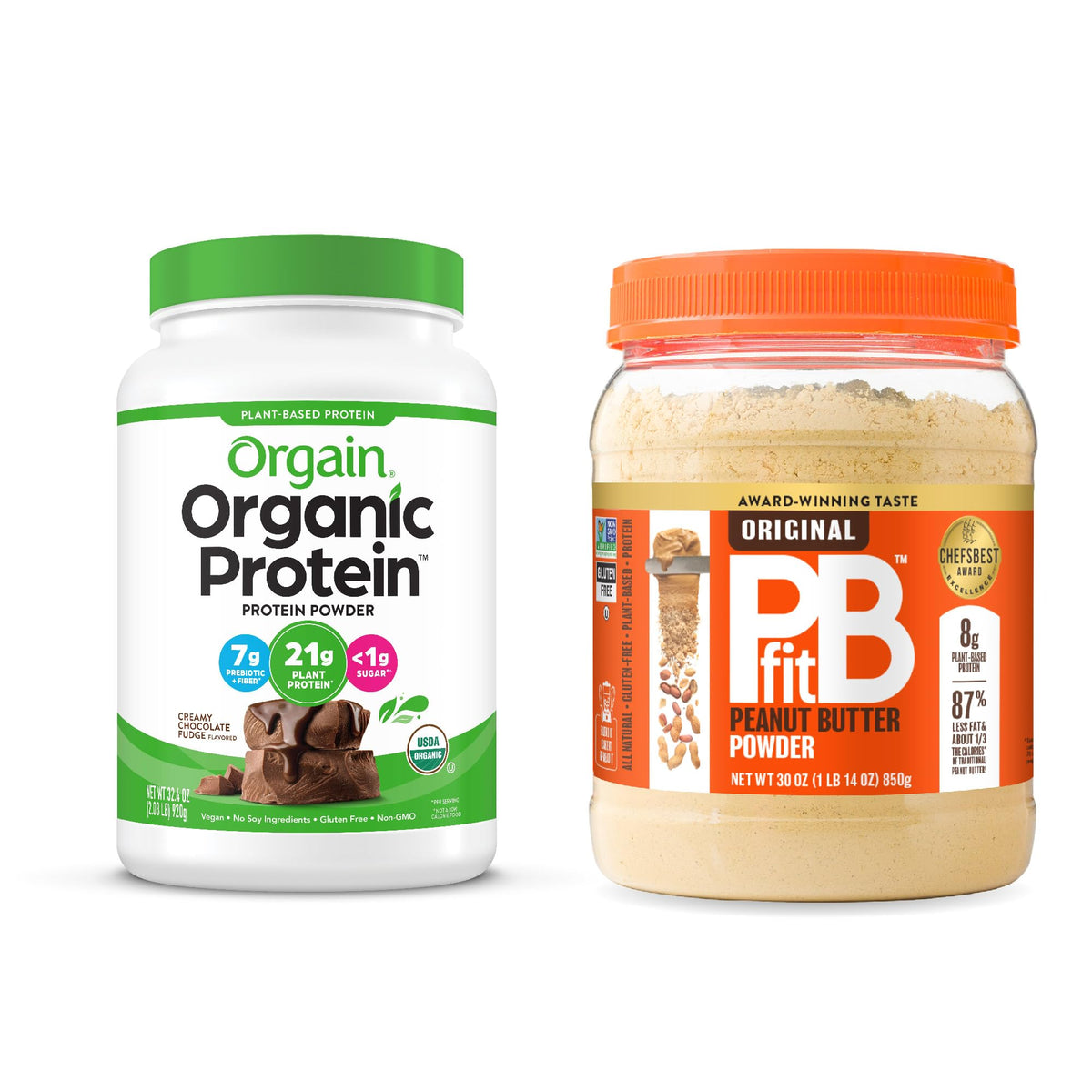 Organic Vegan Protein Powder, Chocolate Fudge 2 lbs + Original 30 oz C21602