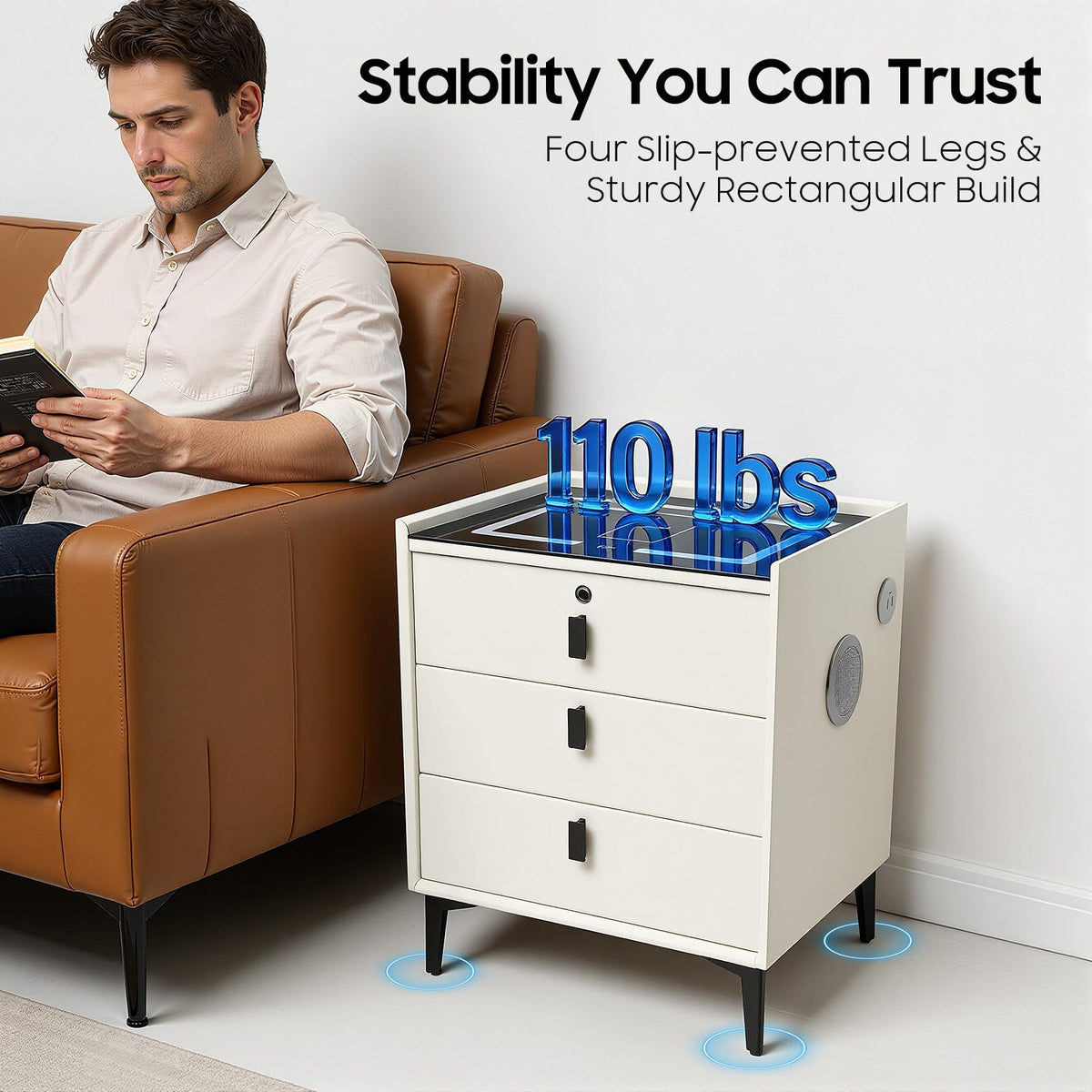 Bedside Table with Wireless Charging and Bluetooth Speaker K4696