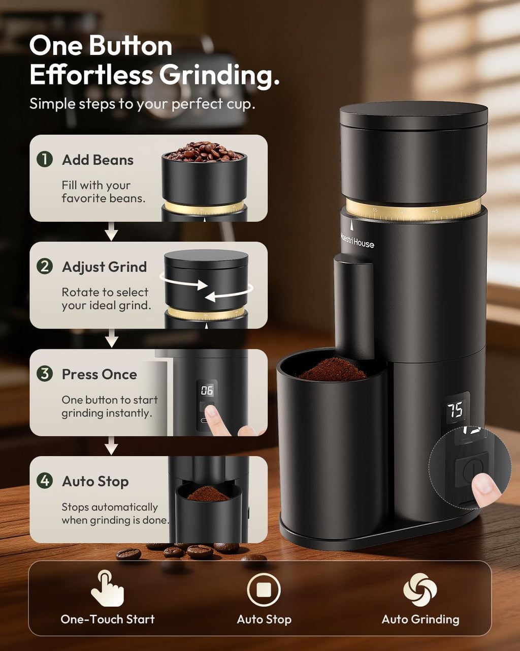 Rechargeable Single-Dose Burr Coffee Grinder H677425