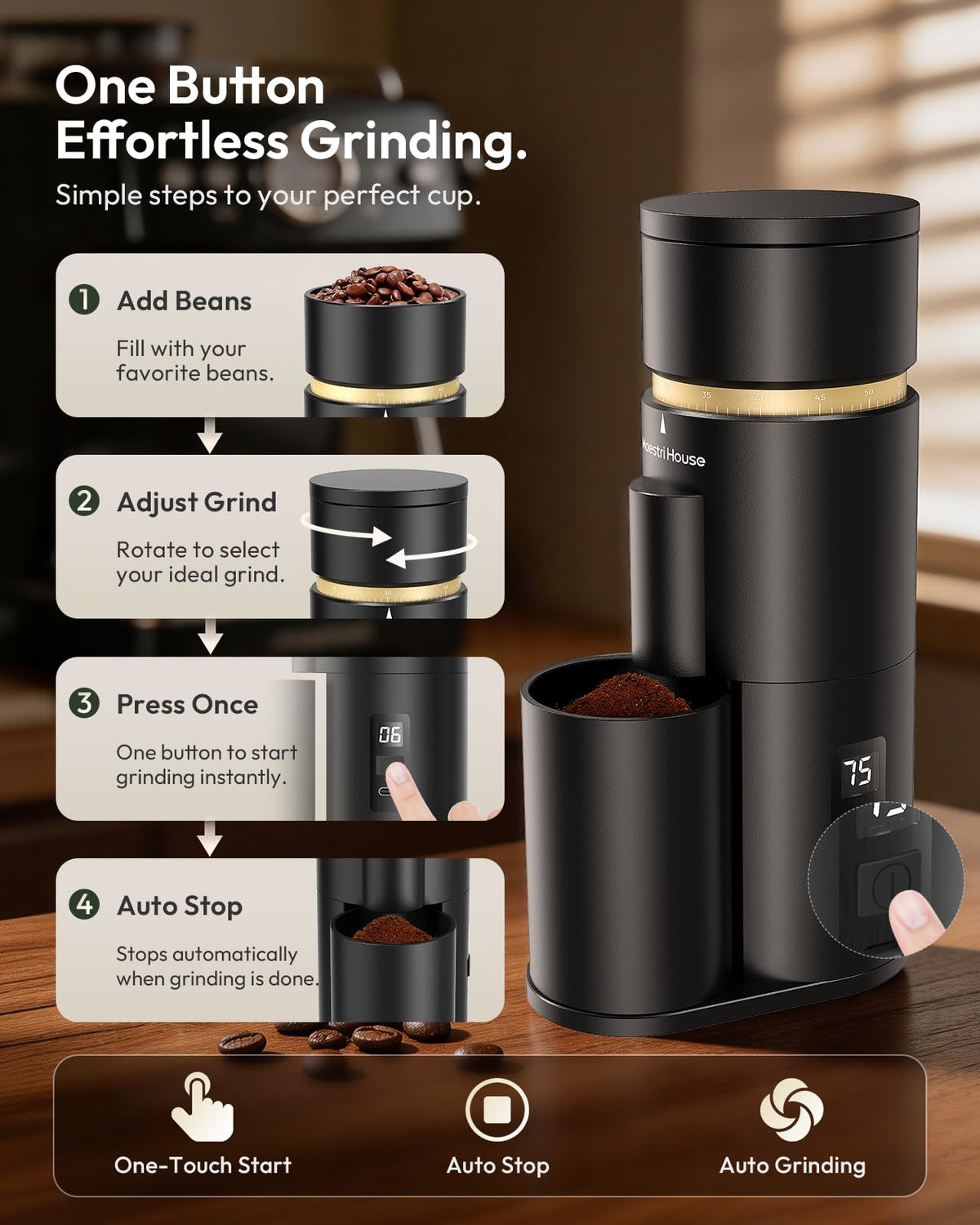 Rechargeable Single-Dose Burr Coffee Grinder H677425