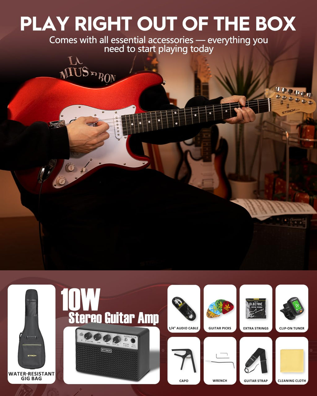 39" Full Size HSS Pick Up Electric Guitar Beginner Kit O34989