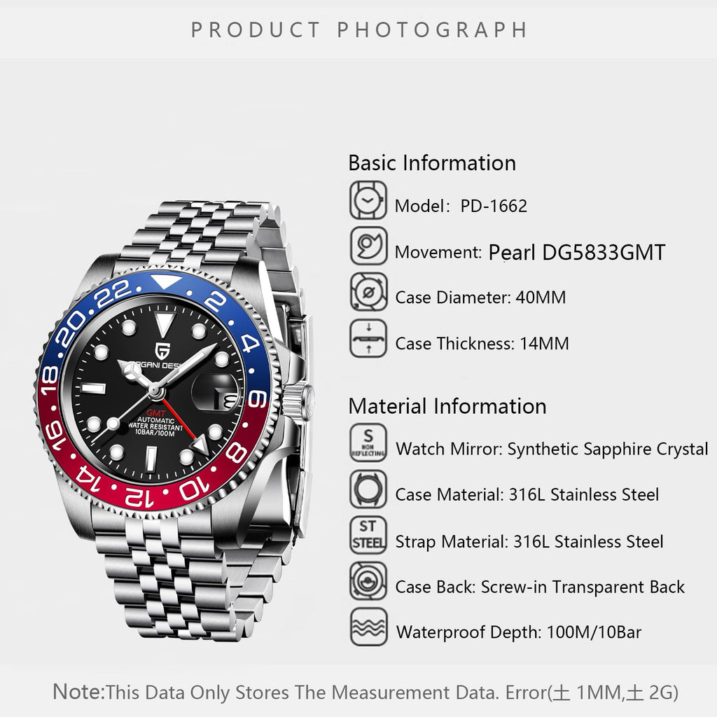 Automatic 40MM Date 100M Waterproof Stainless Steel Sapphire Glass Men Watch Y28820
