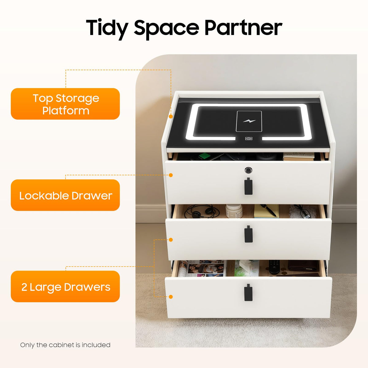 Bedside Table with Wireless Charging and Bluetooth Speaker K4696