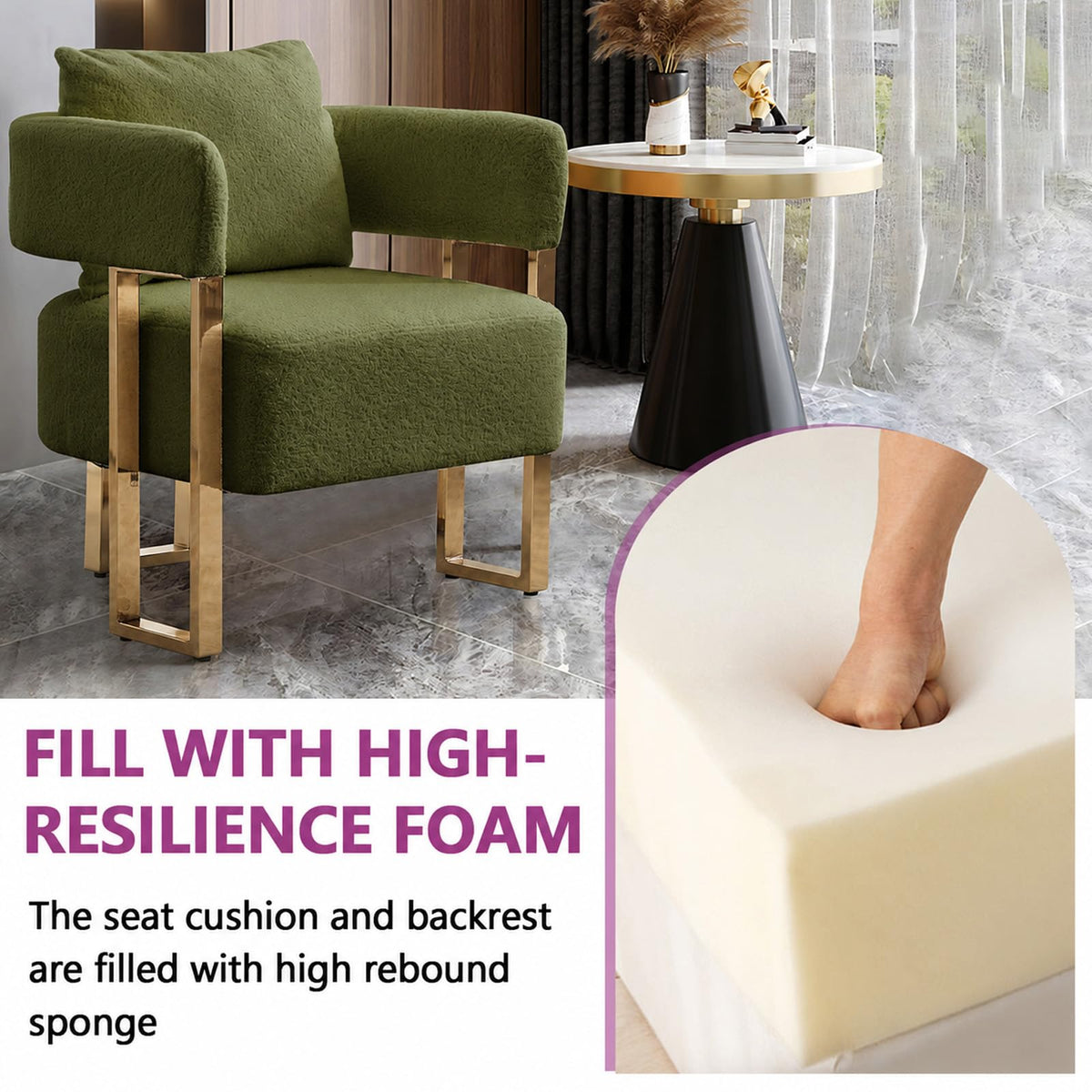 Velvet Upholstered Accent Chairs Set of 2 with Golden Metal Legs Z649562