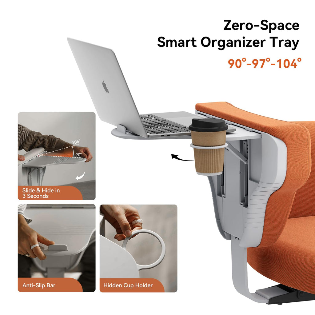Orange Adjustable Ergonomic Office Chair with Desk Tray Q867
