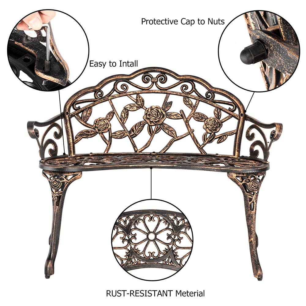 38.5" Metal Rose Bench for 2 Person Seat S705763