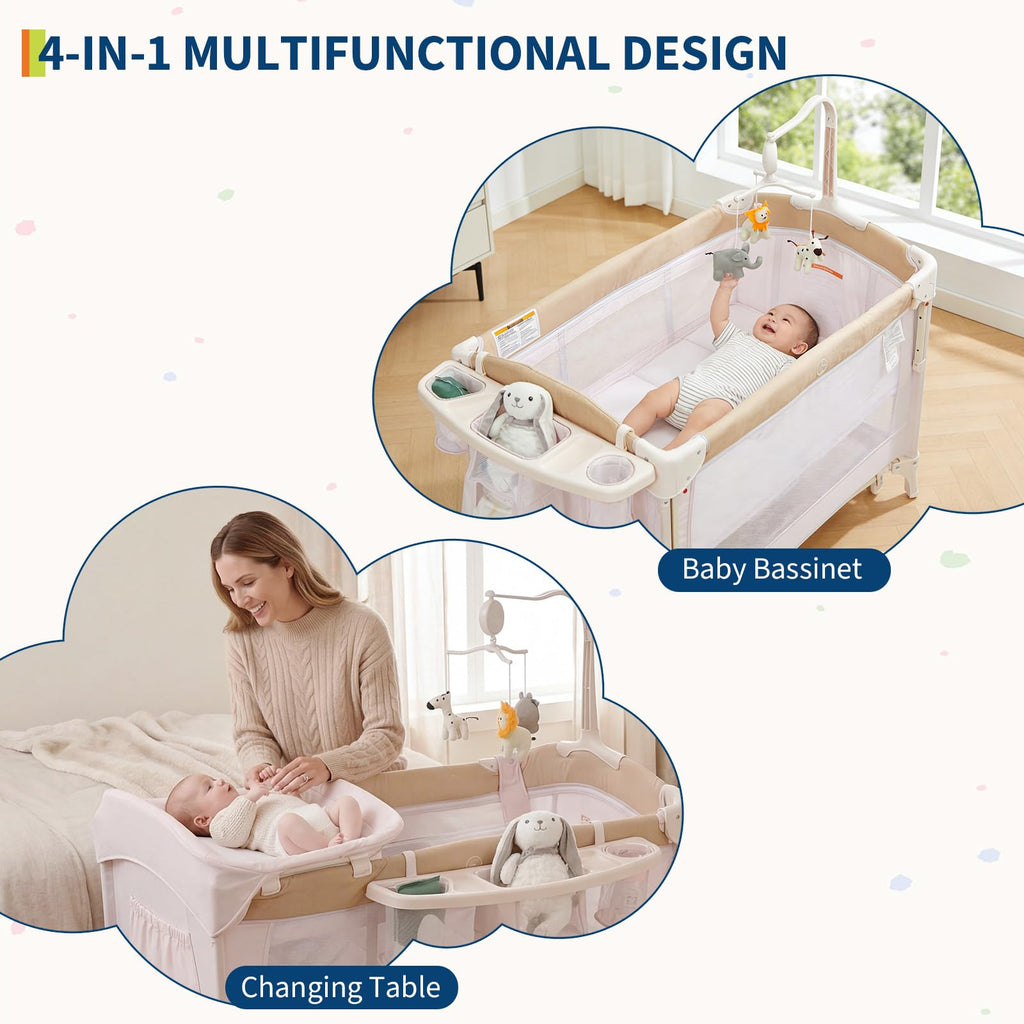 4 in 1 Pack and Play with Bassinet, Changing Table, Playpen and Carry Bag Y199228