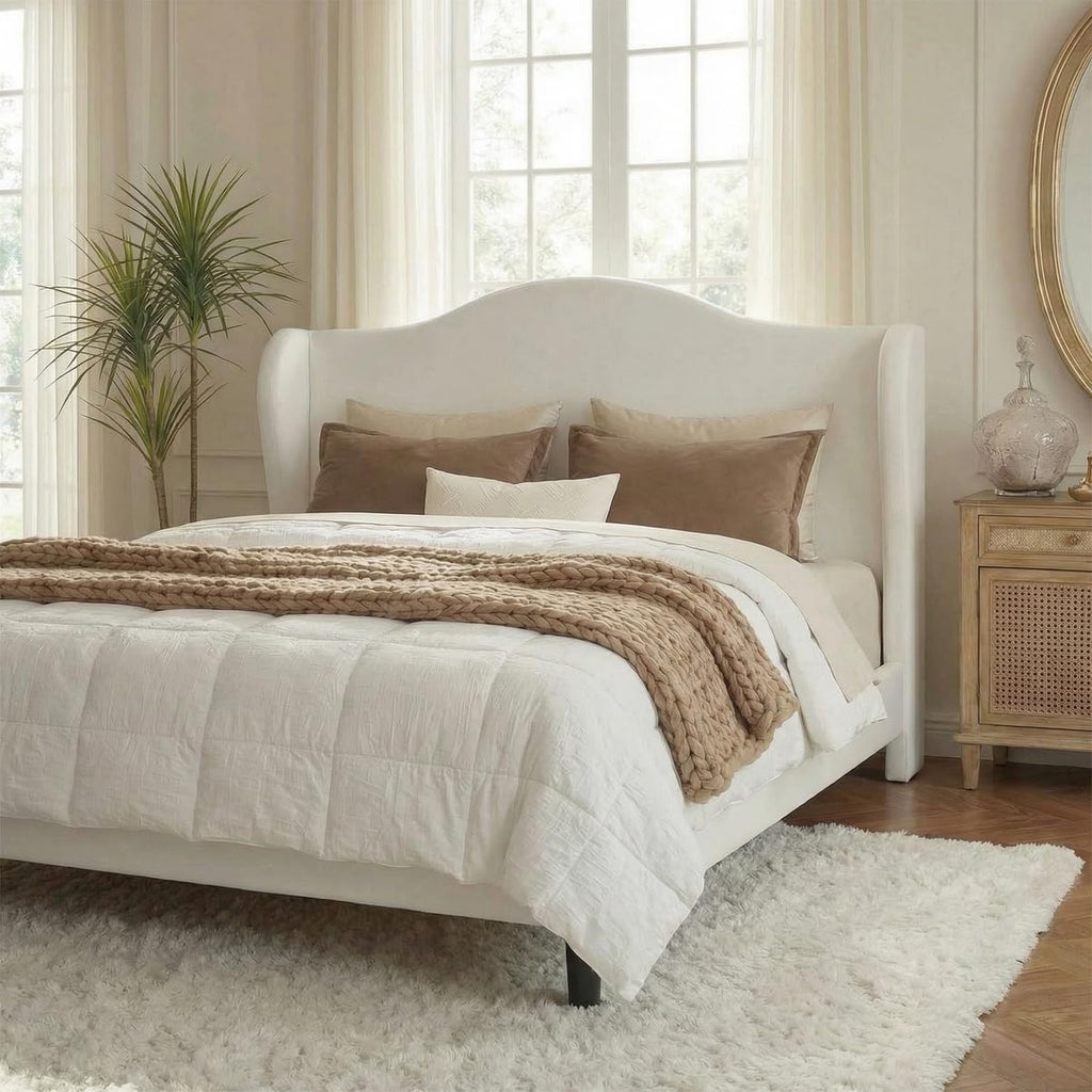 Queen Size White Velvet Bed Frame L18763