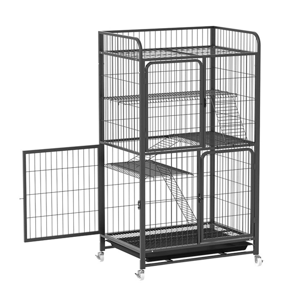 4 Tiers Metal Wire Cat Cage with Wheels A914