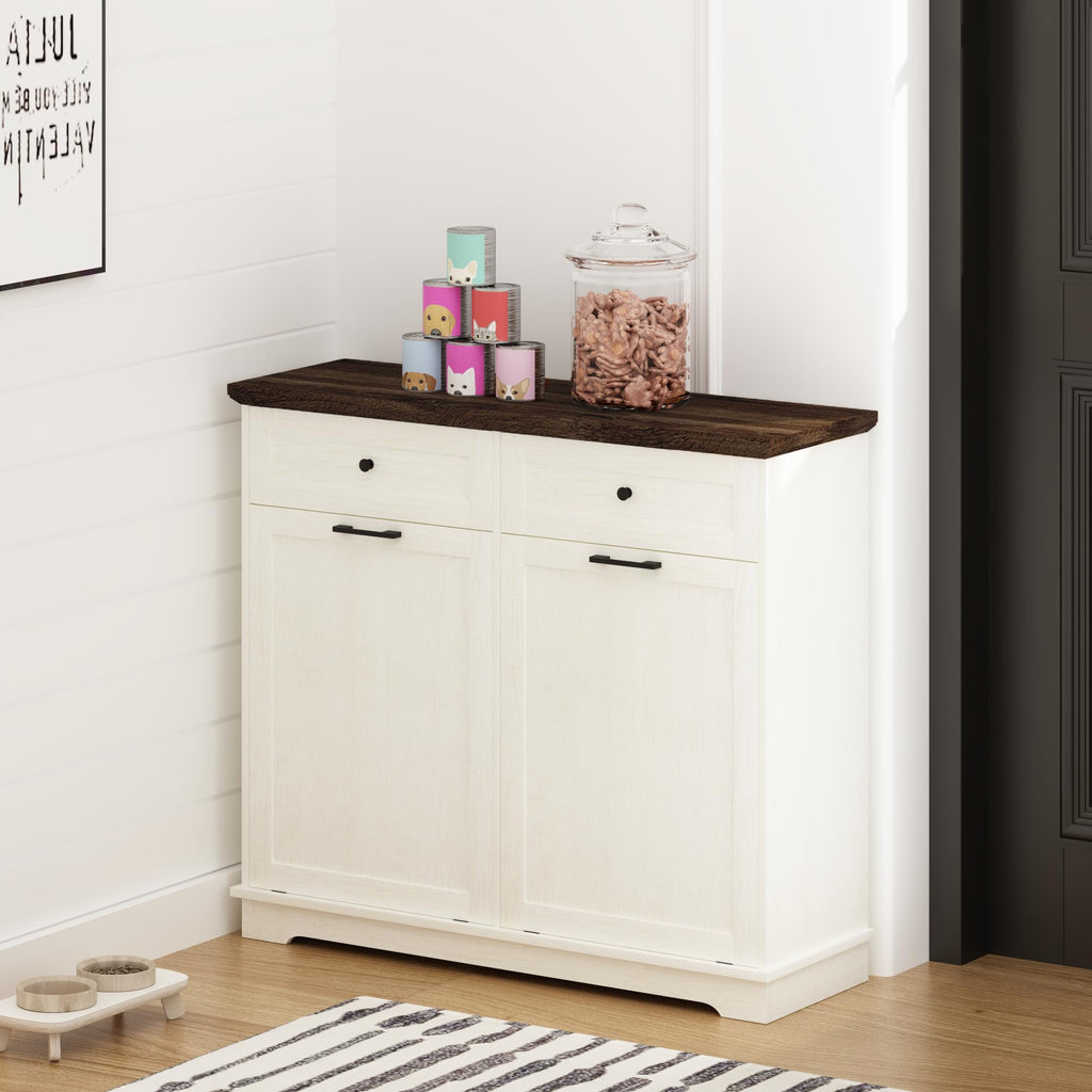 20 Gallon Double Tilt Out Wood Trash Can Cabinet with Drawer X214