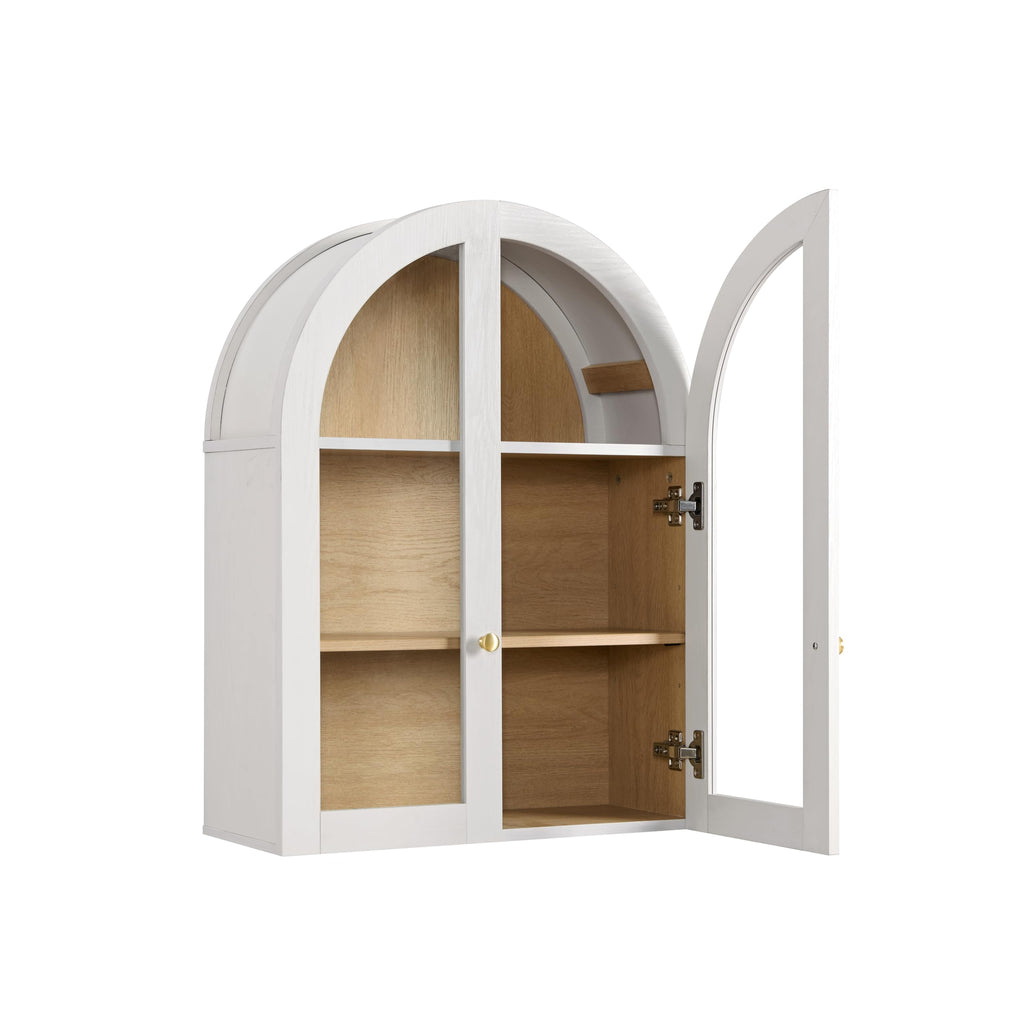 White Arched Wall Mount Bathroom Cabinet with Glass Doors S872323