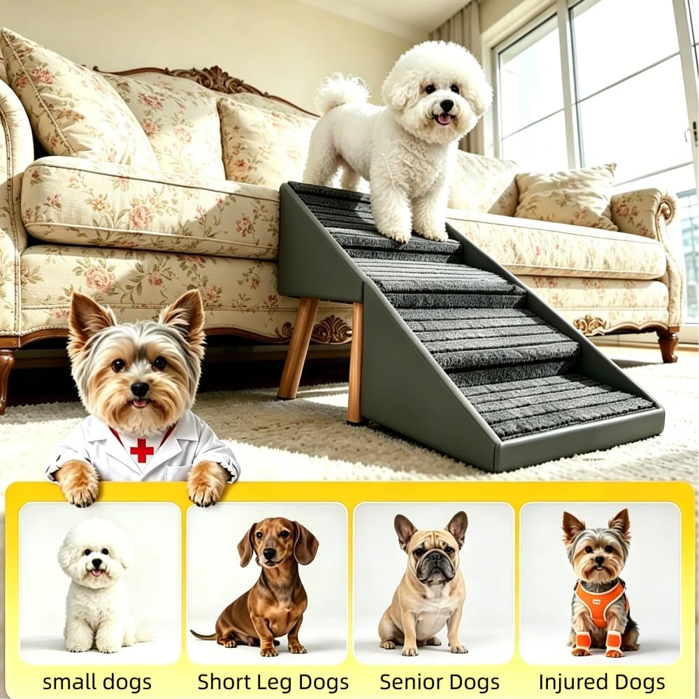 Foldable 2-in-1 Dog Stairs and Ramp 6 Pet Steps Gray T235