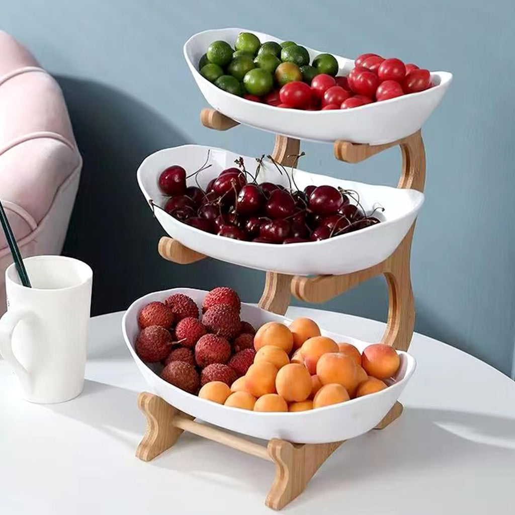 3-Tier Oval Fruit Basket with Bamboo Stand Q4607