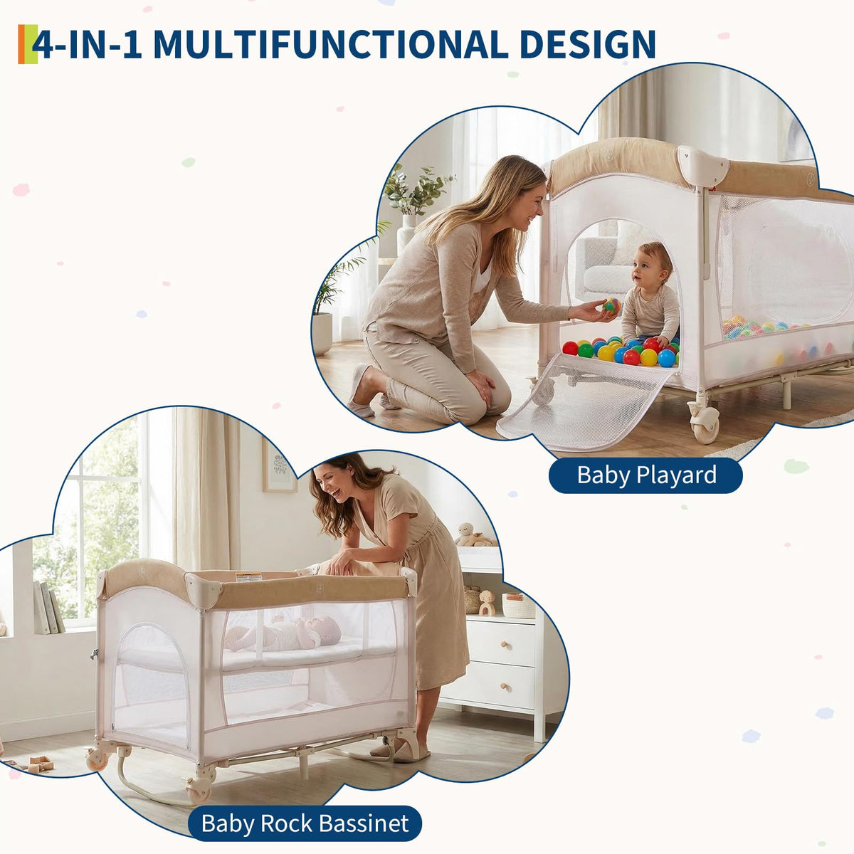 4 in 1 Pack and Play with Bassinet, Changing Table, Playpen and Carry Bag Y199228