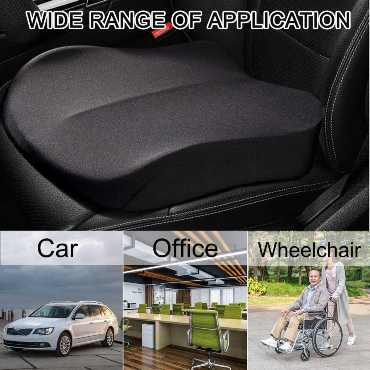 Memory Foam Seat Cushion Non-Slip Car Booster Pad with Adjustable Strap A477