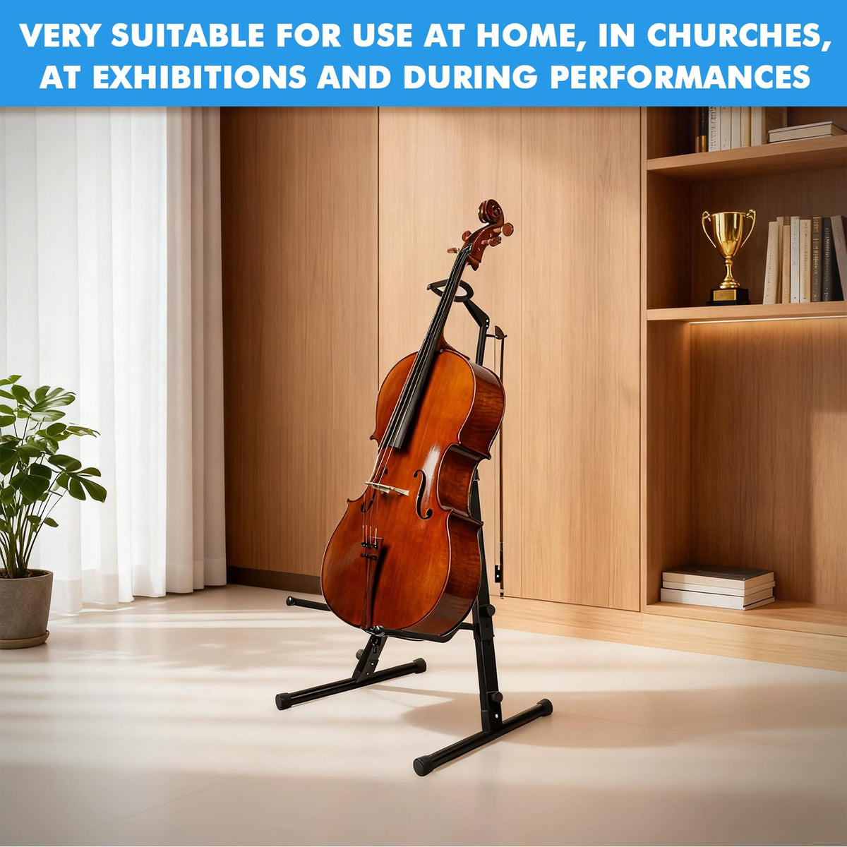 Heavy Duty Adjustable Steel Cello Stand with Bow Hook Z37534