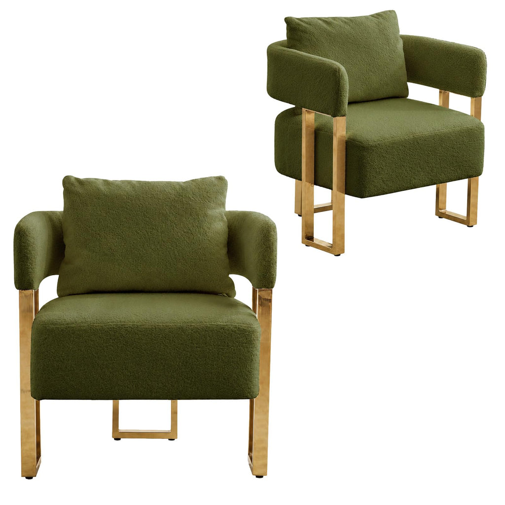 Velvet Upholstered Accent Chairs Set of 2 with Golden Metal Legs Z649562