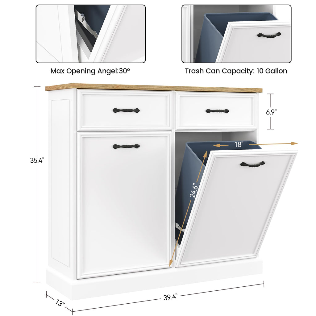 White Wooden Double Tilt Out Trash Cabinet B491