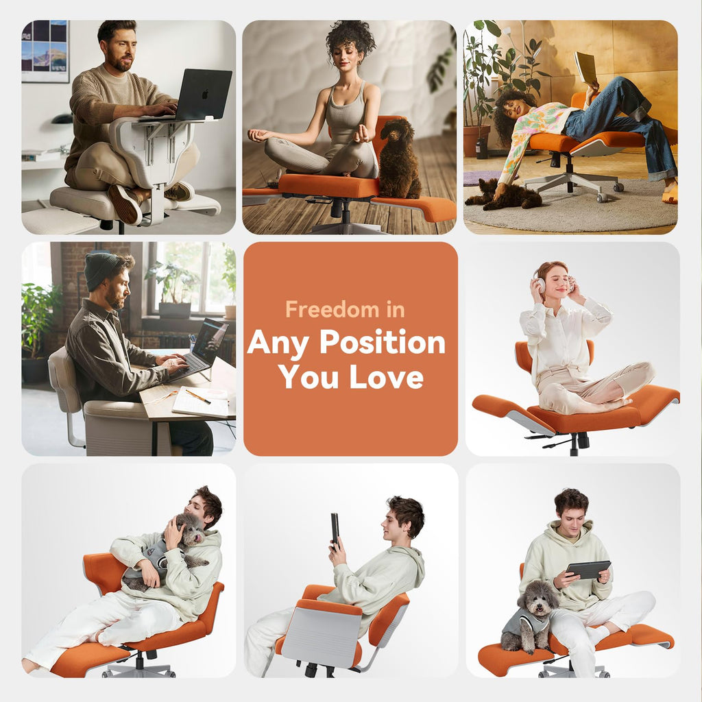 Orange Adjustable Ergonomic Office Chair with Desk Tray Q867