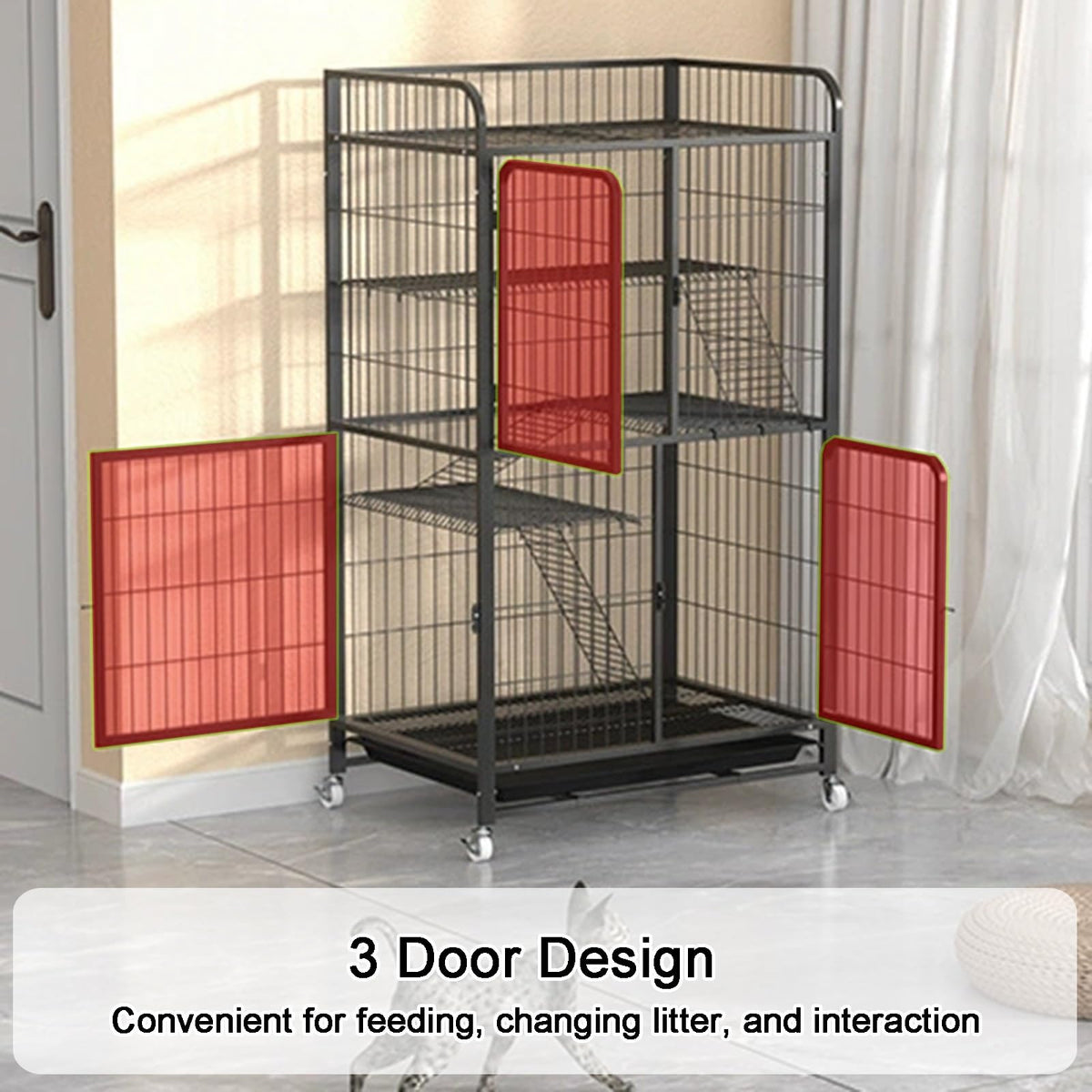 4 Tiers Metal Wire Cat Cage with Wheels A914