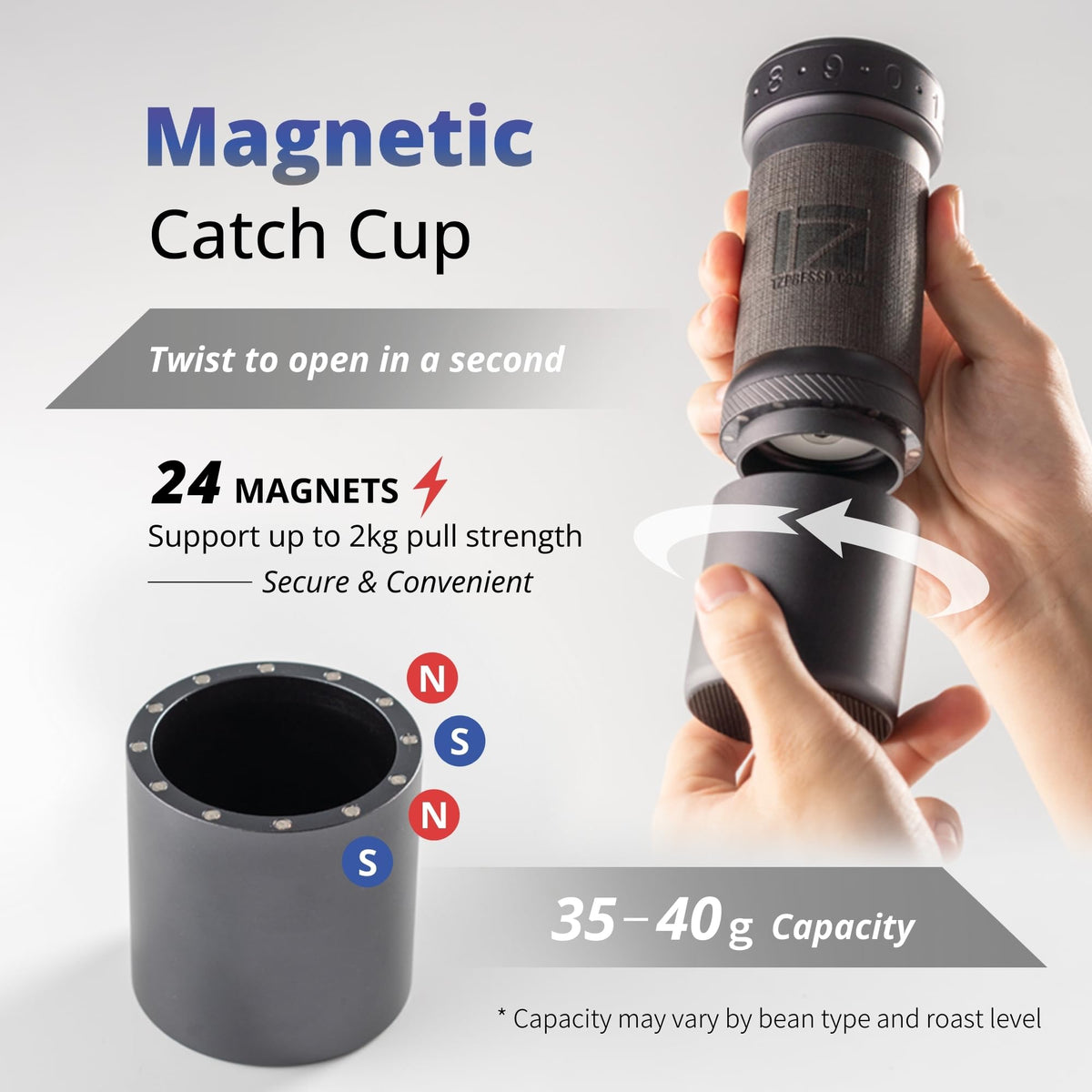 Manual Coffee Grinder Silver with Carrying Case Stainless Steel Conical Burr D942064