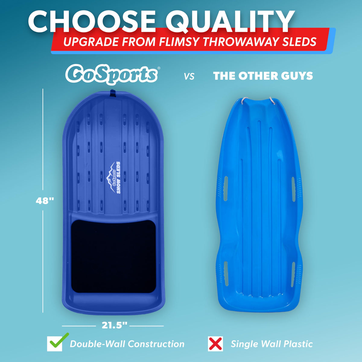 2 Person Snow Sled with Pull Strap and Padded Seat F980