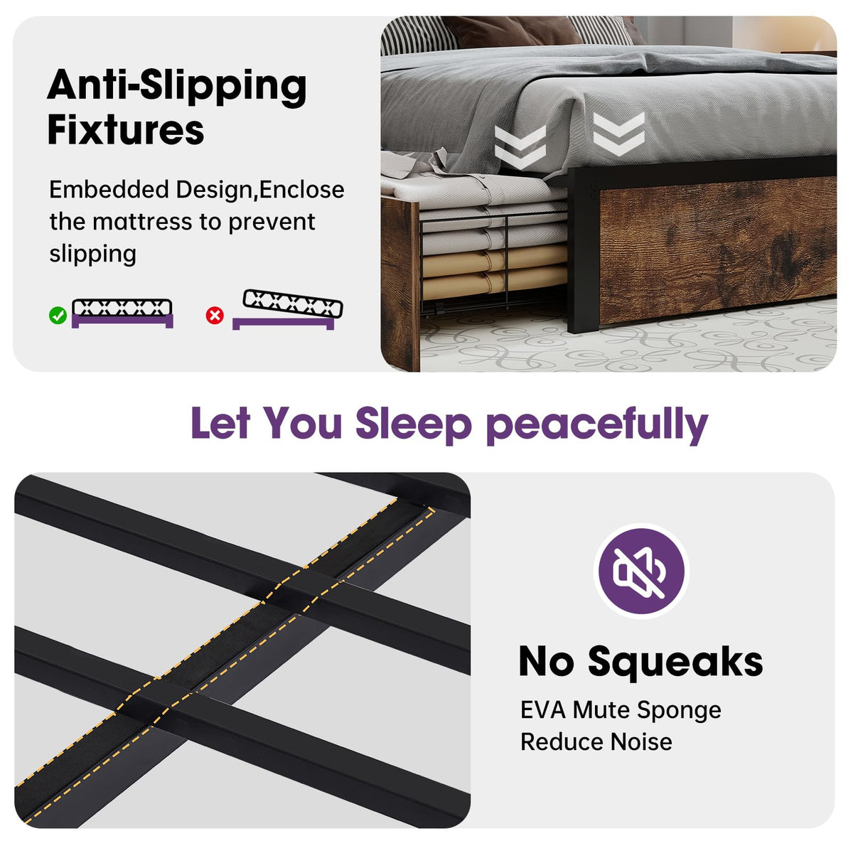 Queen Size Bed Frame with LED Light Headboard and 4 Storage Drawers D5941