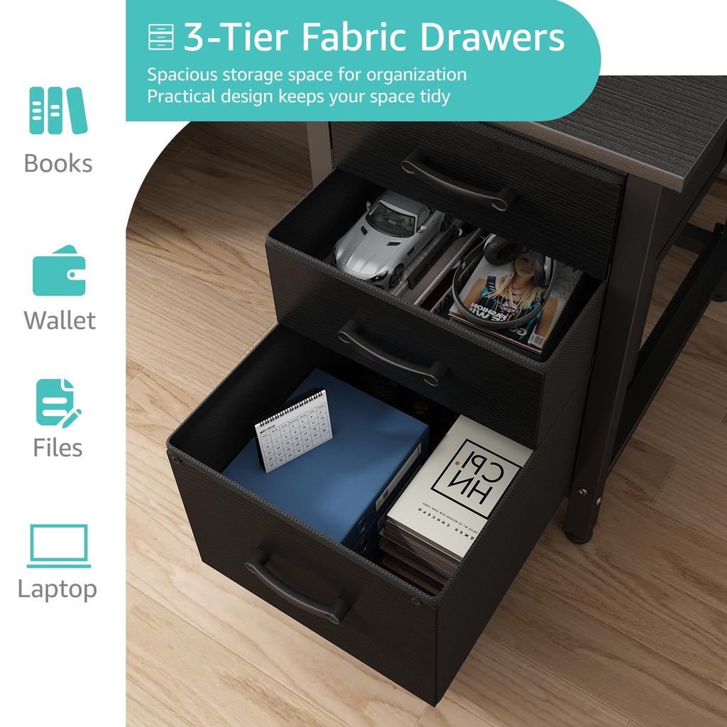 Black 47 Inch Computer Desk with File Drawers Cabinet W74789