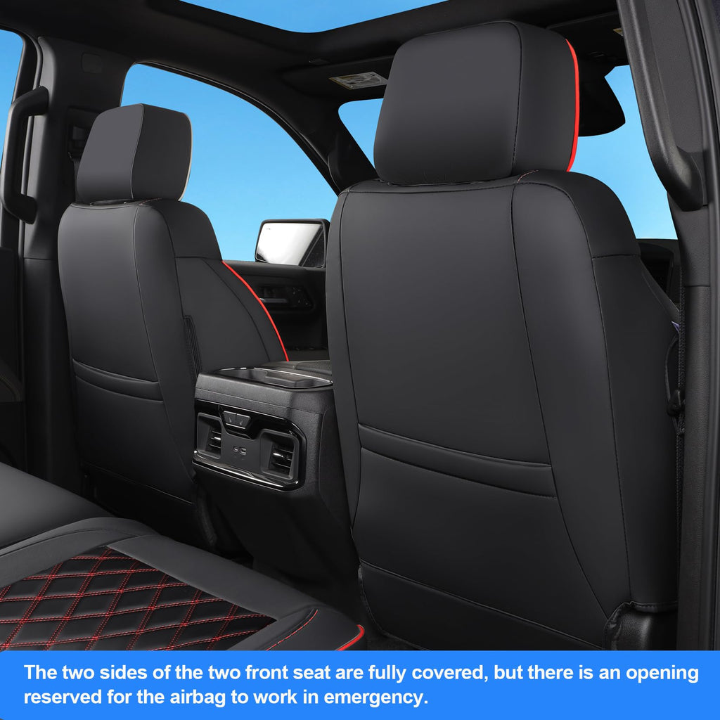 Faux Leather Seat Covers Full Set Black with Red Trim M55985